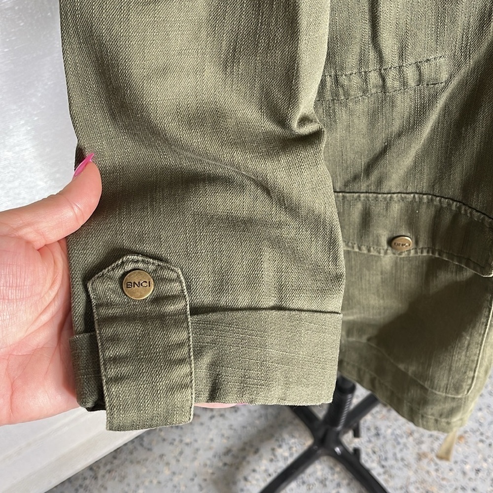 BNCI by Blanc Noir Olive Green Zip Up Utility Army Jacket S Hood - Picture 5 of 6